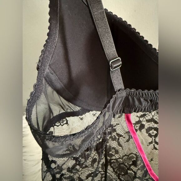 Sexy Sheer Black Lace & Hot Pink Lingerie Babydoll 36C New Without Tags - Picture 10 of 17